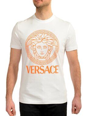 Versace Men's White Logo Print Crewneck Short Sleeve T-Shirt US XL IT 54